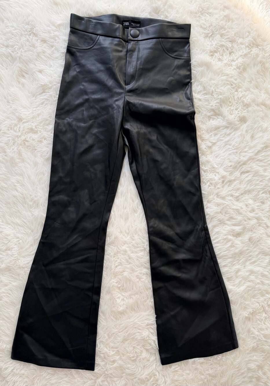 Zara Black Faux Leather Flared Trousers Size M